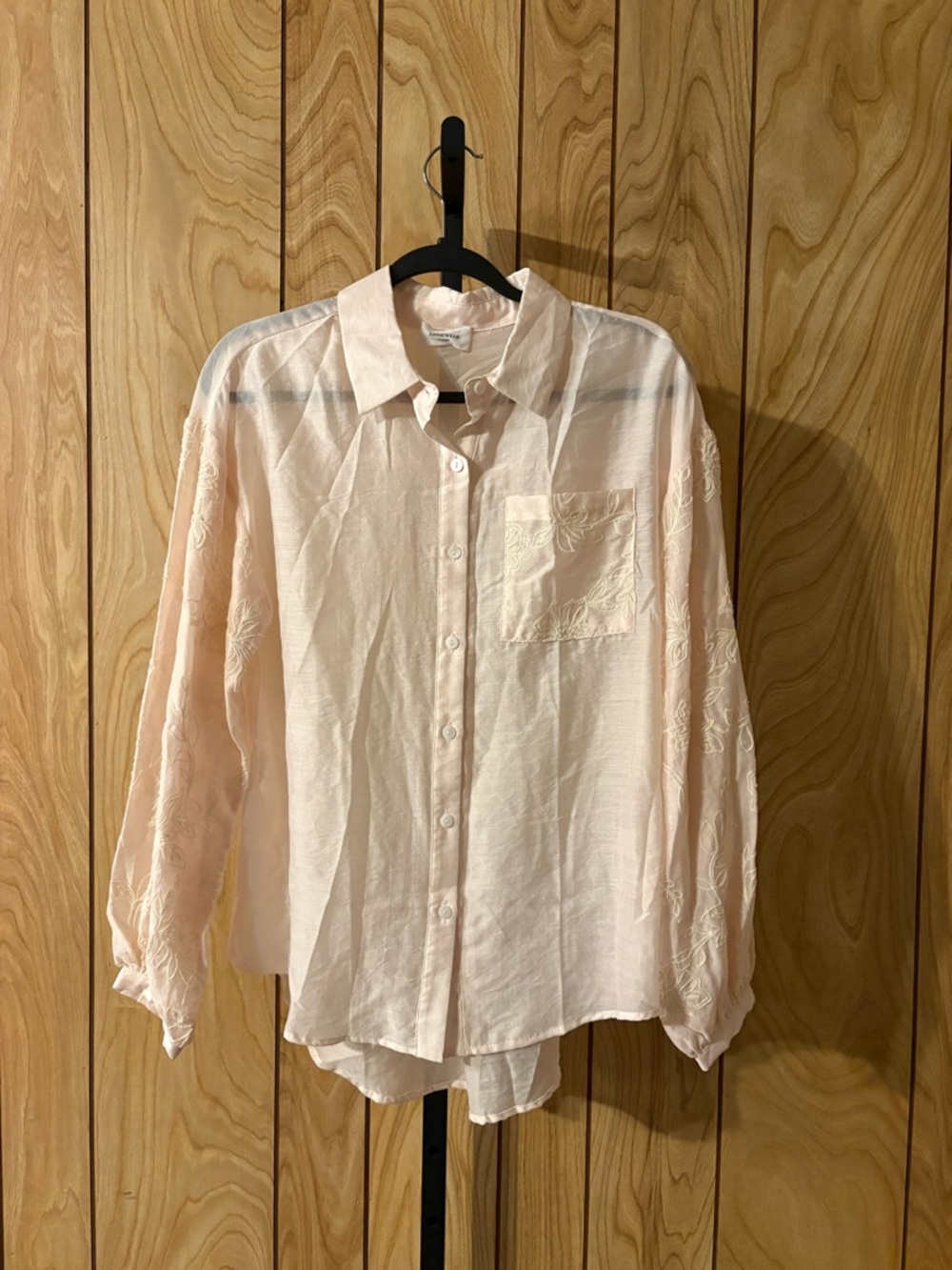 Anniewear Blush Pink Sheer Embroidered Button Up Blouse Small NWOT